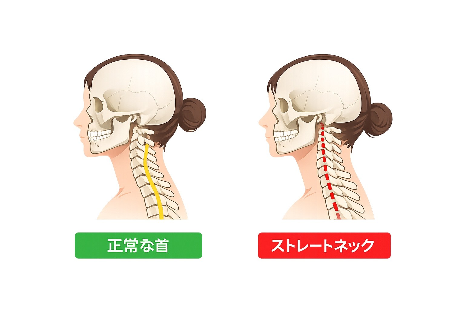 正常な首とストレートネックを比較したイラスト